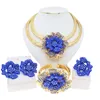 Jewelry Sets For Women 24K Gold Plated Original Luxury Wedding Blue Rose Flower Necklace Earrings Party Dubai 240202