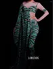 Abbigliamento da palcoscenico Tuta stampata leopardata verde Tuta da donna a maniche lunghe elasticizzata Tutina attillata Compleanno Party Outfit Nightclub Bar Costume da cantante