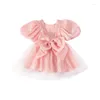 Girl Dresses 2024 Summer Limited Girls Fashion Boutique Pink Back Bow Dress Princess Kids Elegant Party Clothing 2-8Y