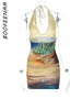 Casual Dresses Boofeenaa Sexy Print Halter Mini Summer 2024 Beach Vacation Outfits For Women Deep V Backless Bodycon Dress C15-CC14