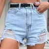 Kvinnors shorts mode casual hög midja rivna solid färg jeans sommar denim för kvinnor korta byxor