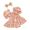 Girl Dresses Infant Toddler Baby Outfit Fruit Strap Sets Short Sleeve Romper Dress With Bow Headband 2pcs Clothing