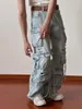 Pantaloni cargo lavati multitasche per l'industria pesante Donna Y2K Jeans streetwear vintage a vita alta larghi e oversize 240201