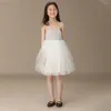 Abiti da ragazza Tutu in pizzo per bambini per ragazze adolescenti Abito da principessa bianco e argento da ballo per feste di compleanno, matrimoni, sera, abiti da ballo