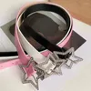 Bälten Y2K Pink Star Buckle Belt Women Elastic Binding Pu Leather Midjeband Sparkling Zircon Retro Full Drill Bride Decoration