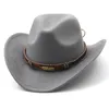 Wool damska męska kowbojska kapelusz dla dżentelmena Lady Jazz Cowgirl z skórzanym Kościołem Cloche Sombrero Caps 240126