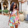 Casual Dresses Summer Female A Line Floral Ruffles Mini Dress Going Out Rave Outfits Lovely Daily Robe Vintage Satin Print Vacation