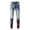 Herenjeans EU Drip Denim Lichtblauw Verontruste snor Slim Fit Graffiti Beschadigde gaten Stretch Gedrukt Gescheurd