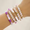 Urok Bracelets 5pcs/Set Boho Fashion Purple Polimer Clay Bransoletka dla kobiet Elastyczne pasme koraliki łańcuchowe