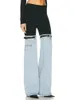 Deat Fashion Womens Jeans High Wili Straight Patchwork PU Pantaloni streetwear Pants Spring Trend 17A2013H 240201