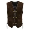 Suede Leather Vest Brown Triple Clasp 240202