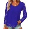 Blusas de mujer Tops de Color liso elegante Blusa de encaje de manga larga jersey con cuello redondo camiseta de calle de moda para mujer