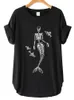 Seeyoushy Mermaid Skull Print Vintage Women T Shirt Side Slit Summer Funny 90s Drop Shoulder Short Sleeve Shirts Tops 240130