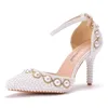 Sandales d'été de marque pour femmes, chaussures de fête Slingback avec perles en PU, talons fins de 9.5CM, chaussures de danse de Style coréen
