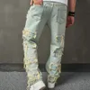 Mannen streetwear stijlvolle gescheurde patch losse jeansbroek mannelijke casual rechte denimbroek 240126