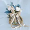 Fleurs de mariage Vintage Champagne Bouquet Cascade Mariée Demoiselle D'honneur Main Attachée Fleur Artificielle Fête Fête Maison Décor De Noël