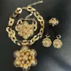 Gold Plating Jewelry 24K Original Sets For Women Bud Pendant Ring Big Flower Bracelet Luxury Wedding Necklace 240202