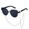 Sunglasses Vintage Women With Chain Small Frame Cat Eye Sun Glasses For Ladies 2024 Trendy Designer Eyewear UV400