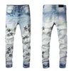 Lila jeans designer män lila jeans kvinnor man amirs smal fit denim brev tryck byxor lyxiga semester utomhus jeans mens streetwear big size byxor jeans 390