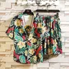 Men's Tracksuits Summer Suit Quick Drying Short Sleeved Floral Shirt Hawaiian Beach Couple Pair With Two-piece Wear Pants Outside