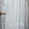 Vorhang 1PC Grau Blatt Textur Jacquard Sheer Für Wohnzimmer Voile Drapieren Mode Fenster Küche Home Dekoration # E