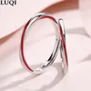 Cluster Rings Fashion Couple Mobius Silver Color Enamel Chinese Red Size Adjustable Love Anniversary Gift J119