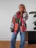 Women Cotton Vintage Print Overcoat Casual Long Sleeve With Zipper Jacket Autumn Winter Loose Ladies Outerwear 240201