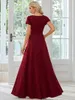 Elegant Evening Dresses V Neck Short sleeve Waist retraction Floor-Length 2024 of Chiffon Burgundy bridesmaid dresses 240125
