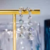 Boucles d'oreilles pendantes en argent sterling 925 véritable super flash long cinq diamants à haute teneur en carbone pour les femmes dîner de mariage anniversaire bijoux fins