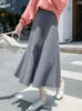 Jupes tricotées longues femmes automne hiver élégant décontracté ample Maxi jupe femme mode coréenne solide taille haute chaud a-ligne