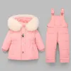 Down Coat Winter Overalls For Girls Kids Snowsuits Girl Duck Parka White Fur Outerwear Children Warm Jackets Baby Jumpsuit