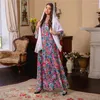 Roupas étnicas Floral Imprimir Vestido Longo Fita Marroquina Caftan Jalabiya Primavera 2024 Mulheres Muçulmanas Abaya Vestidos Islâmicos