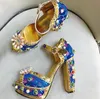 Patch Peep Stop Super High Obcing Platforma One-Line Blucle Pasp Pearl Rhinestone Cutout Chunky Heel Sandals Retro Baroque Pumps 240129