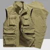 Mens Outdoor Vest MultiCocket Solid Color Fishing Director Reporter Work Waistcoat POGRAPHY Casual Jacket Male 6xl 240130