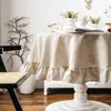 French Romantic Simple Ruffle Tablecloth Cotton Linen Table Cover American Round Tea Literary Retro Party Decoration 240127