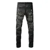 Jeans masculinos High Street Moda Homens Roxo Stretch Skinny Rasgado Cinza Pintado Designer Hip Hop Marca Biker