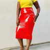 Faux LaTex Midi Skirts Women Sexy Bodycon بالإضافة إلى التنانير ذات الحجم العالي الخصر النحيف بو الجلود التنانير السيدات 4XL 5XL Clubwear Custom 240130