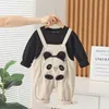 Jesienne ubrania dla małego chłopców bawełniane długi rękaw słodkie panda kombinezon 2pcs/sets Dzieci swobodny stroje dla dzieci torSiany 240202