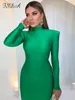 Casual Dresses FSDA 2024 Spring Autumn Green Bodycon Dress Women Black Long Sleeve Split Party Maxi Elegant Sexy Outfits