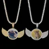 Hip Hop Pendant Bling CZ Memorial Picture Frames Projection Necklace Po Custom Angel Wing Pendants 240119