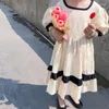 Vestidos da menina 2024 verão bebê meninas manga curta childen algodão bege bonito robe infantil coreano vestido de uma peça crianças roupas tamanhos grandes