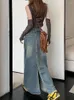 Saias tamanho grande 5xl longo maxivintage denim saia mulheres2024 moda chão-comprimento cintura alta jean feminino lavado