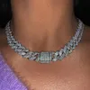 Collier chaîne cubaine Miami Prong 14MM, adapté aux femmes, or argent, luxe, 2 rangées de strass, collier cubain, bijoux glacés 240210