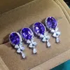 Boucles d'oreilles pendantes pour femmes, charmant violet CZ, accessoires d'oreilles romantiques à la mode pour fête, bijoux fantaisie, cadeau d'anniversaire