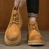 Outdoor Mannen Casual Ronde Neus Schoenen Mode Grijs Bruin Sneakers Mannen Leer Ademend Zacht Wandelschoenen Mannelijke Cowboy Laarzen 240126