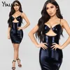 Robes décontractées Yiallen Summer PU Skin Femmes Robe Sexy Bodycon Party Hollow Out Dos nu Festival élégant Black Club Streetwear