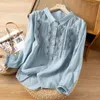 Women's Blouses Arrival Spring Arts Style Women Long Sleeve Turn-down Collar Loose Shirts Embroidery Cotton Linen Vintage Blouse Tops C812