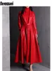 Nerazzurri Alta calidad Rojo Negro Maxi Pu Gabardina de cuero para mujer Falda extra larga Abrigo elegante Moda 5xl 6xl 7xl 240129