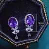 Boucles d'oreilles pendantes pour femmes, charmant violet CZ, accessoires d'oreilles romantiques à la mode pour fête, bijoux fantaisie, cadeau d'anniversaire