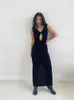 섹시한 중공 드레스 여자 니트 꽉 찬 v- 넥 패널 중국 여성 패션 2024 스프링 소매 여성 전선 240210
